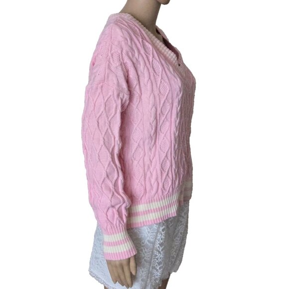 Lands' End Women's Drifter V-Neck pink Cable Sweater size S - Picture 2 of 5